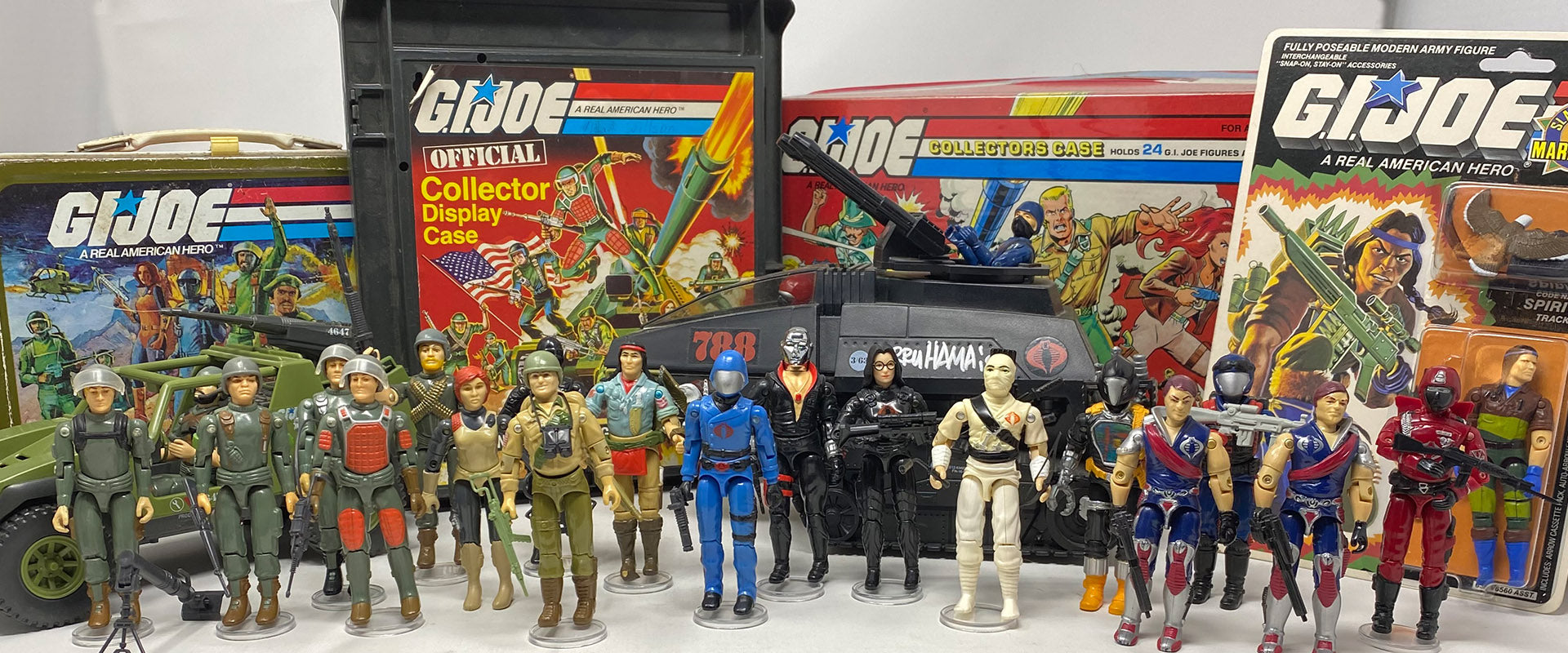 Image of vintage 1982-1986 ARAH GI Joes including Cobra the enemy.