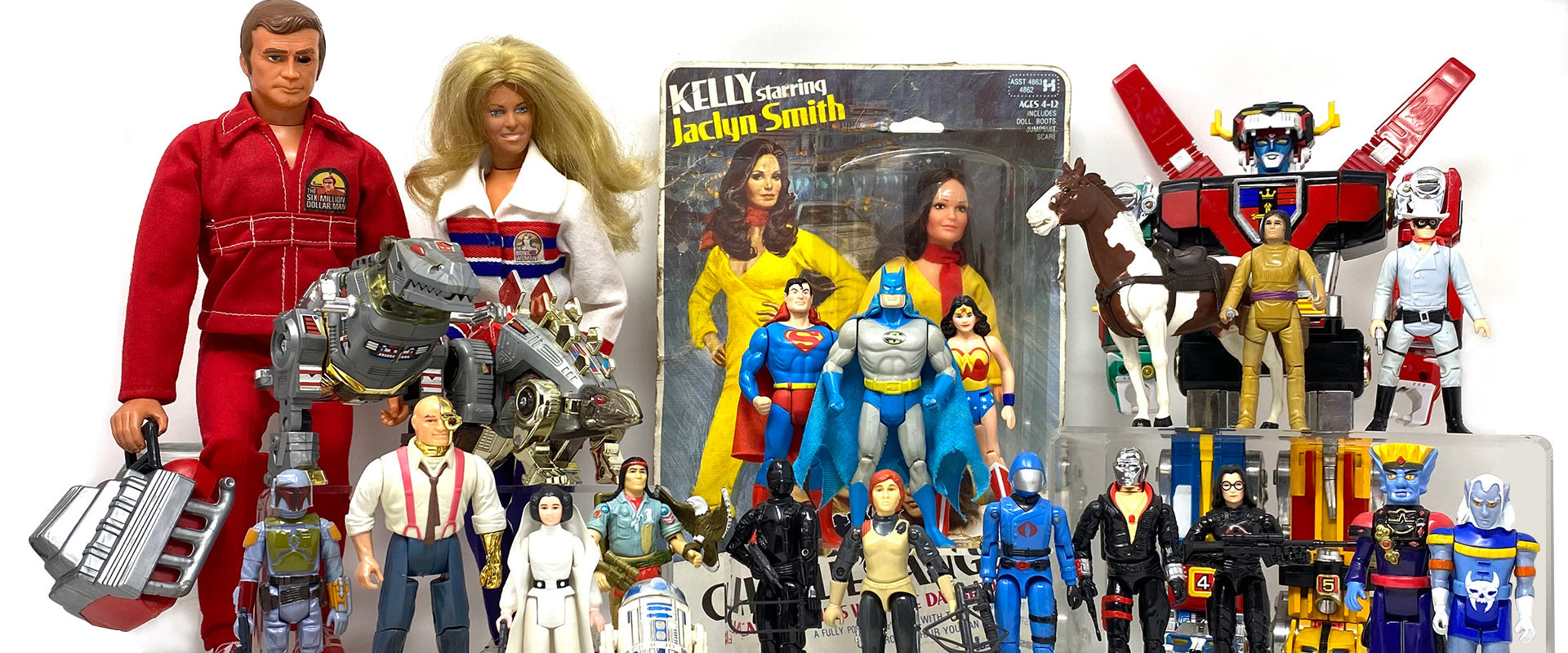 A collection of vintage toys from Six Million Dollar Man and Bionic Woman to Transformers, Voltron and Super Powers.